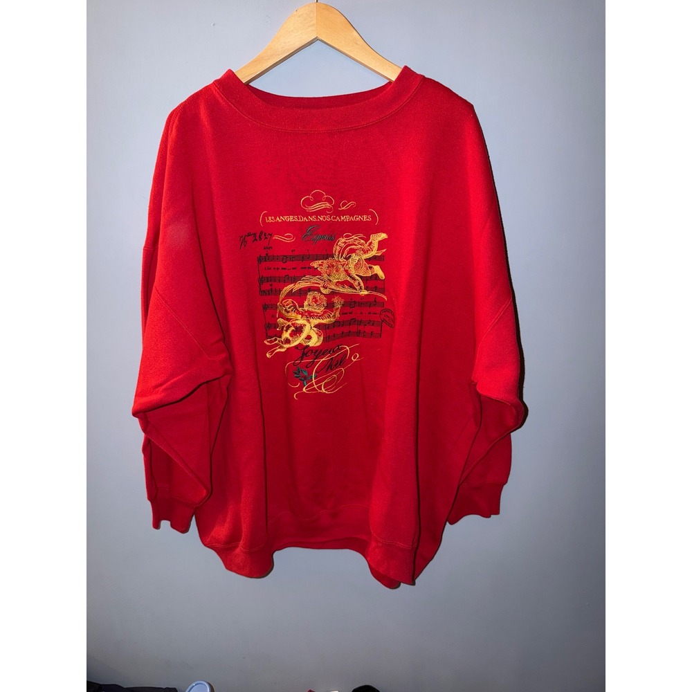 Red Crewneck Sweatshirt Cherubs Angels Music Notes Christmas‎ Holiday L
